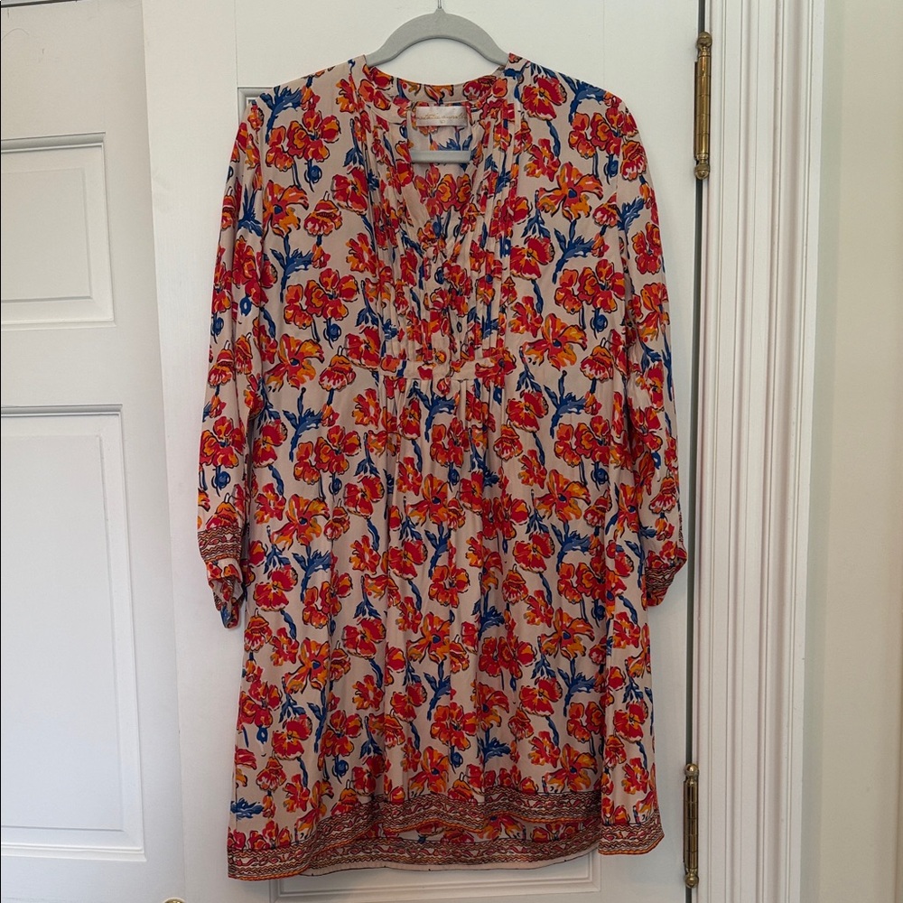 Natalie Martin Red and Blue Floral Long Sleeve Dress